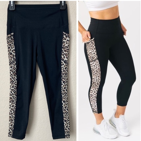 Zyia Active 6-8 Leopard Side Pocket Brilliant Hi- Rise Cropped Leggings - Picture 1 of 10
